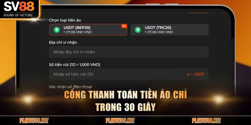 Cổng thanh toán tiền ảo chỉ trong 30 giây